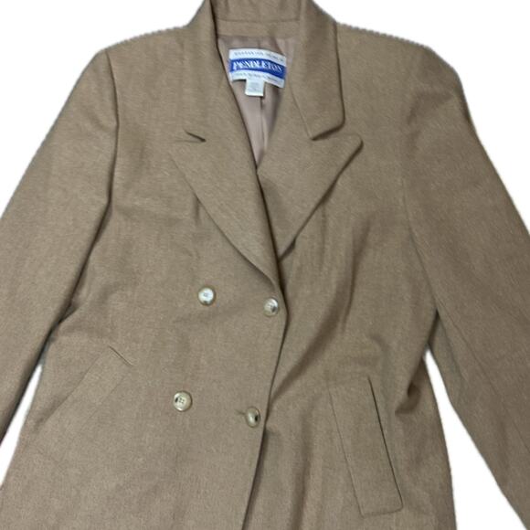 Pendleton Neutral Wool Double Breasted Long Trench Coat / size 16 - Picture 2 of 5